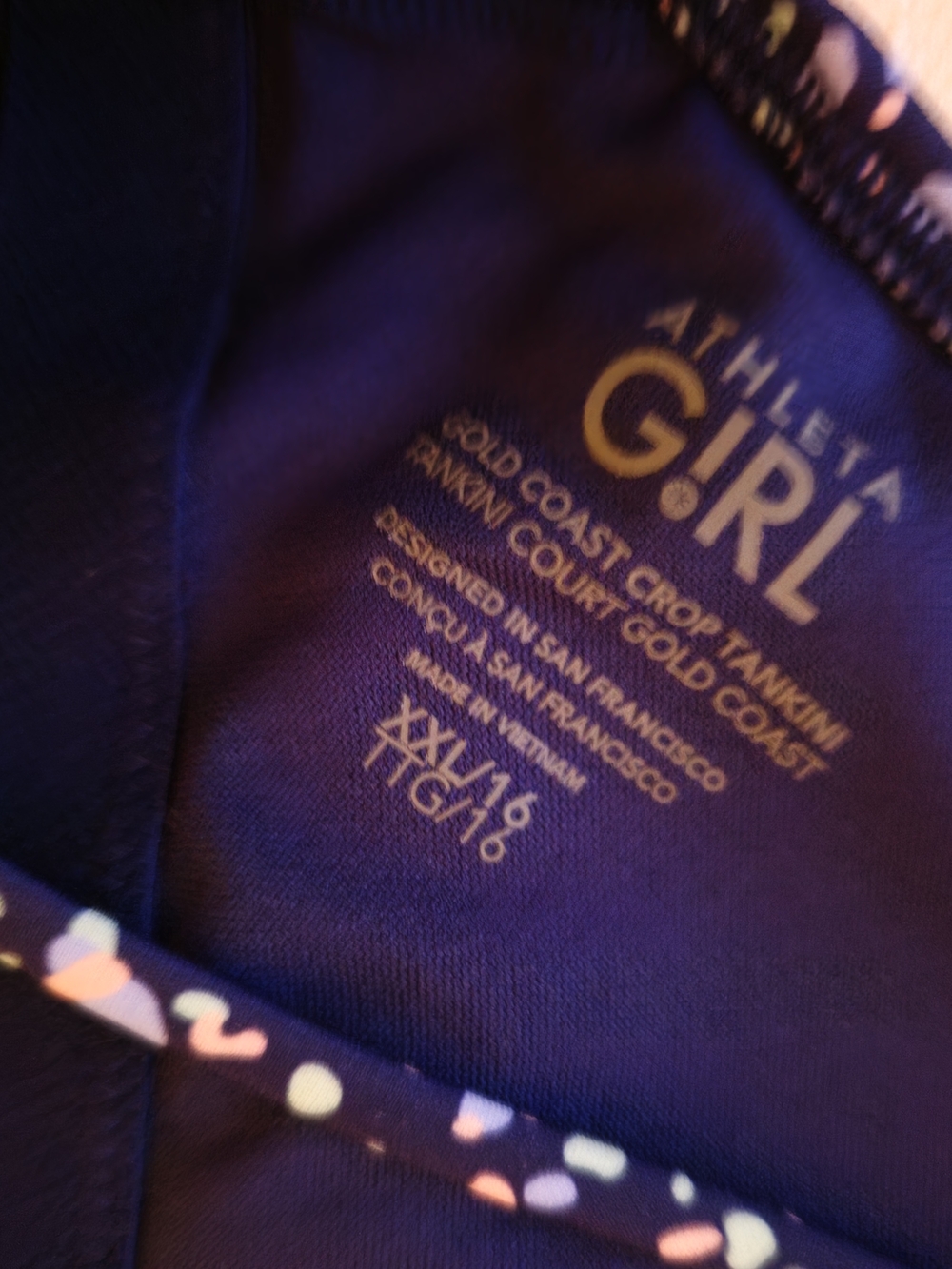 Athleta Girl Gold Coast Crop Tankini - Navy with Multi Dot Trim